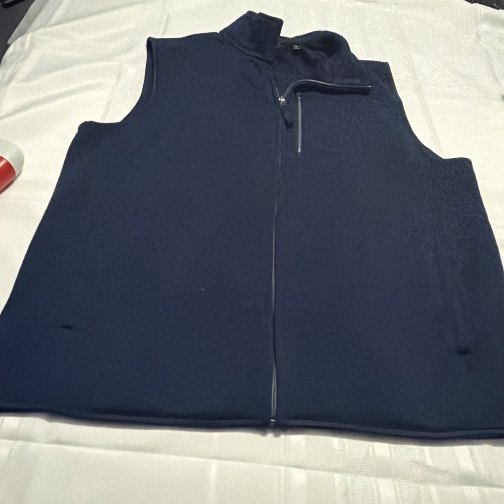 Nautica Mens XL Navy Blue Full Zip Knit Sweater Vest Mock Neck Fleece Lined